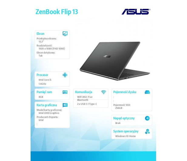 ASUS ZenBook Flip 13 i5-8265U/8GB/256GB SSD/13,3"/W10 Szary - 474924 - zdjęcie 3